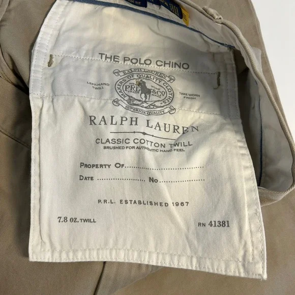 Ralph Lauren the polo chino classic fit men's tan khaki pants cotton twill 33/30 - Picture 4 of 10